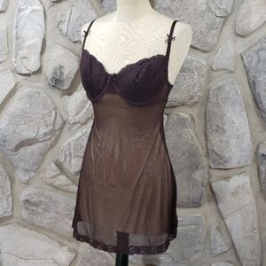 Vintage NWT Victoria's Secret Brown Mesh Slip